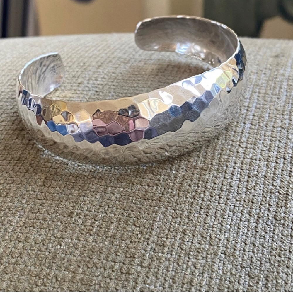 Hammered Sterling Silver 925 Cuff Bracelet - Picture 2 of 6